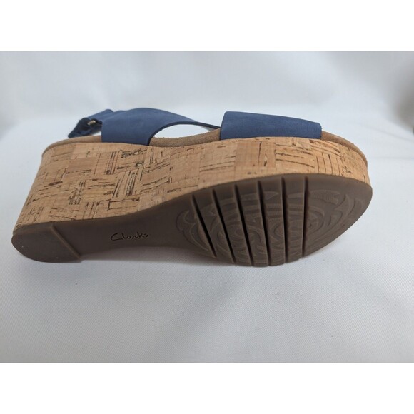 Clarks Caslyn Lizzie Women’s Wedge Sandals Blue Suede Size 8 Cork Heel - Picture 7 of 7